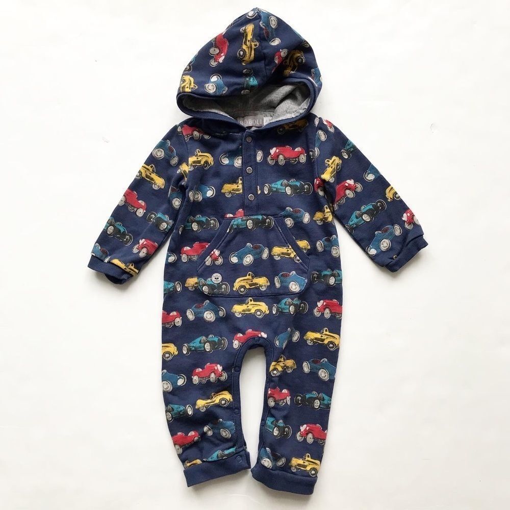 Boboli hooded vintage car print print jumpsuit EUC 9 months